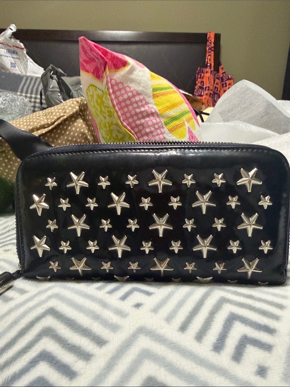 Jimmy Choo Star-Studded Black Patent Wallet EUC